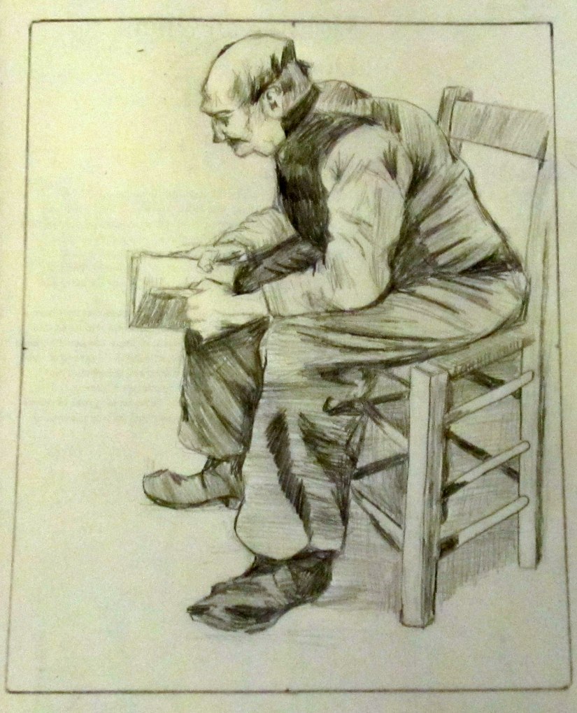 Copying a Master Drawing: Man Reading the Bible, by Vincent VanGogh